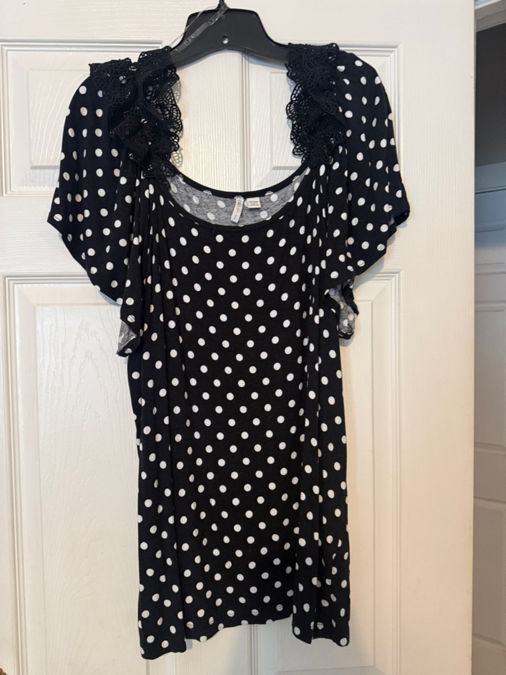 Cato Black and White Polka Dot Scoop Neck Blouse
